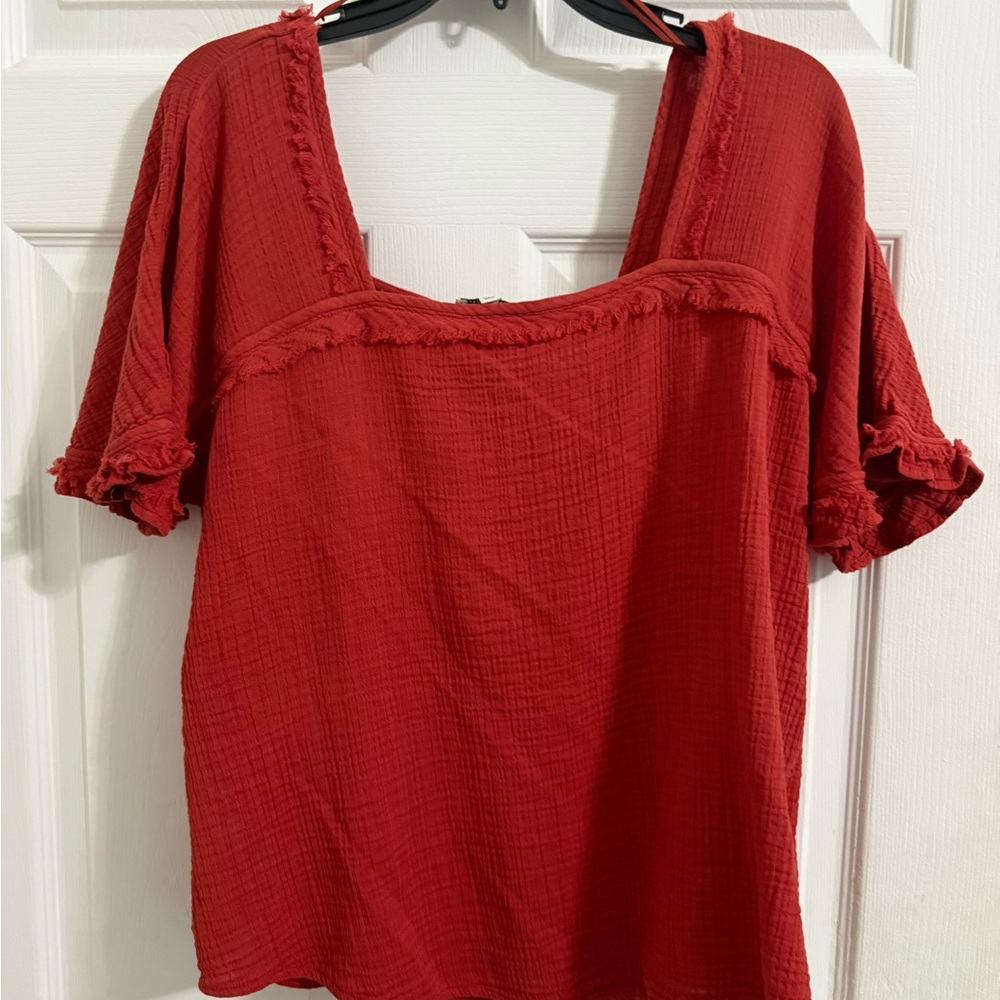 Wonderly Red Frayed Blouse